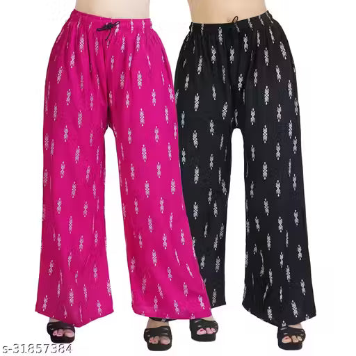Palazzo pants With Skin Print Bottom Wear For Women & Girls Rayon 140 Gsm Trending Colour White Black Maroon Navy Blue Mustard Pink Red Bottel Green Grey Pack Of 2
