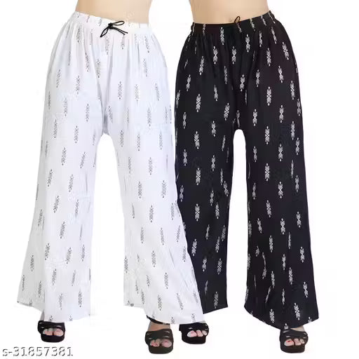Palazzo pants With Skin Print Bottom Wear For Women & Girls Rayon 140 Gsm Trending Colour White Black Maroon Navy Blue Mustard Pink Red Bottel Green Grey Pack Of 2