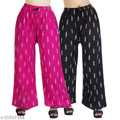 Palazzo pants With Skin Print Bottom Wear For Women & Girls Rayon 140 Gsm Trending Colour White Black Maroon Navy Blue Mustard Pink Red Bottel Green Grey Pack Of 2