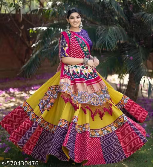 Girls Haldi Ceremony And Navratra Special Garba Night Desinger Tusser Silk Lahenga Choli set