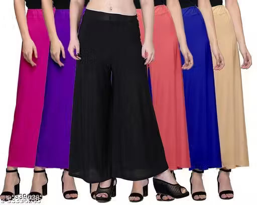 Lili Women's Stretchy Casual Wear Malai Lycra Pant Palazzo Combo Pack of 6 - Free Size(Fit For 26"-34") palazzo set/ Palazzo Combo