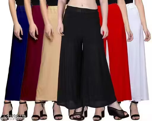 Lili Women's Stretchy Casual Wear Malai Lycra Pant Palazzo Combo Pack of 6 - Free Size(Fit For 26"-34") palazzo set/ Palazzo Combo
