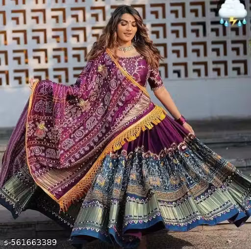 Pink Colour Festive Wear Cotto Silk Designer Latest Chaniya Choli For Navratri Pack of 1 ( 1 Lahenga 1 Blouse 1 Dupatta )