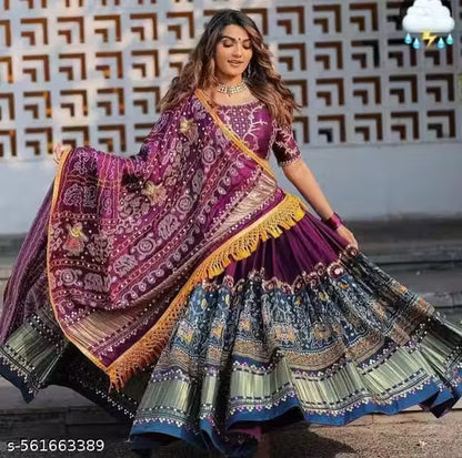 Pink Colour Festive Wear Cotto Silk Designer Latest Chaniya Choli For Navratri Pack of 1 ( 1 Lahenga 1 Blouse 1 Dupatta )