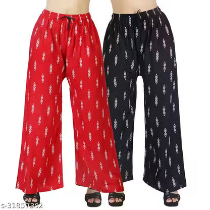 Palazzo pants With Skin Print Bottom Wear For Women & Girls Rayon 140 Gsm Trending Colour White Black Maroon Navy Blue Mustard Pink Red Bottel Green Grey Pack Of 2