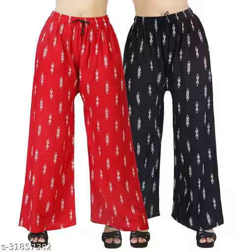 Palazzo pants With Skin Print Bottom Wear For Women & Girls Rayon 140 Gsm Trending Colour White Black Maroon Navy Blue Mustard Pink Red Bottel Green Grey Pack Of 2