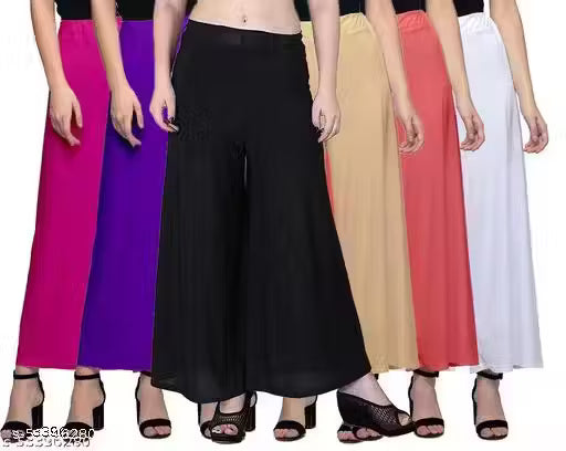 Lili Women's Stretchy Casual Wear Malai Lycra Pant Palazzo Combo Pack of 6 - Free Size(Fit For 26"-34") palazzo set/ Palazzo Combo
