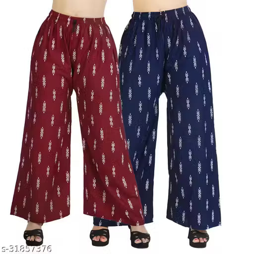 Palazzo pants With Skin Print Bottom Wear For Women & Girls Rayon 140 Gsm Trending Colour White Black Maroon Navy Blue Mustard Pink Red Bottel Green Grey Pack Of 2