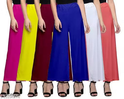 Lili Women's Stretchy Casual Wear Malai Lycra Pant Palazzo Combo Pack of 6 - Free Size(Fit For 26"-34") palazzo set/ Palazzo Combo