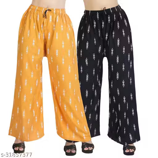 Palazzo pants With Skin Print Bottom Wear For Women & Girls Rayon 140 Gsm Trending Colour White Black Maroon Navy Blue Mustard Pink Red Bottel Green Grey Pack Of 2