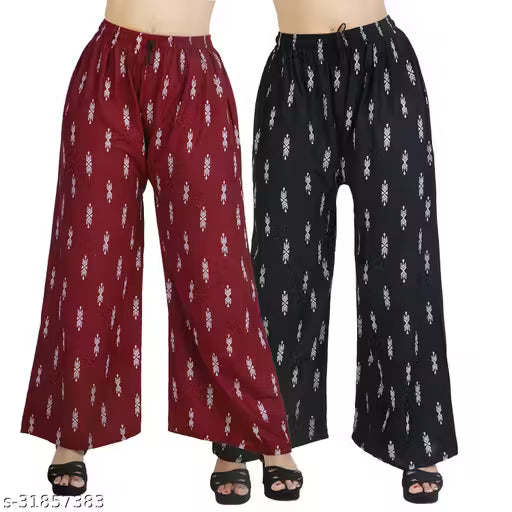 Palazzo pants With Skin Print Bottom Wear For Women & Girls Rayon 140 Gsm Trending Colour White Black Maroon Navy Blue Mustard Pink Red Bottel Green Grey Pack Of 2