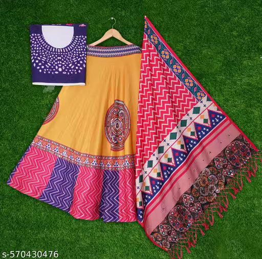 Girls Haldi Ceremony And Navratra Special Garba Night Desinger Tusser Silk Lahenga Choli set