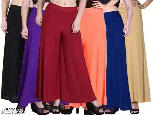 Lili Women's Stretchy Casual Wear Malai Lycra Pant Palazzo Combo Pack of 6 - Free Size(Fit For 26"-34") palazzo set/ Palazzo Combo