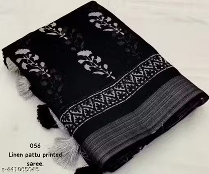 Black Color Women Cotton Linen Saree: Ideal for Casual & Formal Events