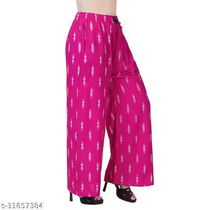 Palazzo pants With Skin Print Bottom Wear For Women & Girls Rayon 140 Gsm Trending Colour White Black Maroon Navy Blue Mustard Pink Red Bottel Green Grey Pack Of 2