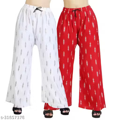 Palazzo pants With Skin Print Bottom Wear For Women & Girls Rayon 140 Gsm Trending Colour White Black Maroon Navy Blue Mustard Pink Red Bottel Green Grey Pack Of 2