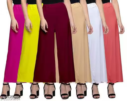 Lili Women's Stretchy Casual Wear Malai Lycra Pant Palazzo Combo Pack of 6 - Free Size(Fit For 26"-34") palazzo set/ Palazzo Combo