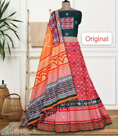Red Colour Beautiful and Stylish Navratri Special Cotton Silk Lahenga (Chaniya ) Choli For Women