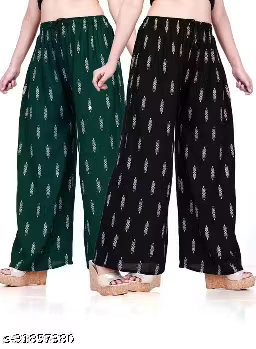 Palazzo pants With Skin Print Bottom Wear For Women & Girls Rayon 140 Gsm Trending Colour White Black Maroon Navy Blue Mustard Pink Red Bottel Green Grey Pack Of 2