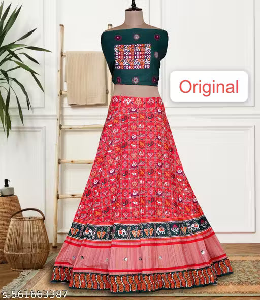 Red Colour Beautiful and Stylish Navratri Special Cotton Silk Lahenga (Chaniya ) Choli For Women