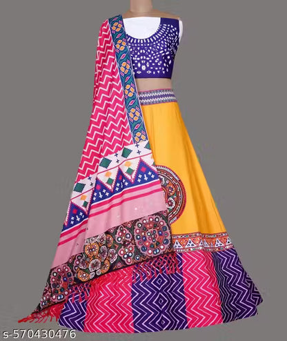 Girls Haldi Ceremony And Navratra Special Garba Night Desinger Tusser Silk Lahenga Choli set