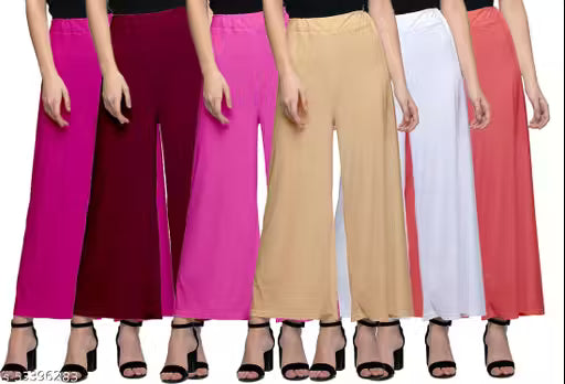 Lili Women's Stretchy Casual Wear Malai Lycra Pant Palazzo Combo Pack of 6 - Free Size(Fit For 26"-34") palazzo set/ Palazzo Combo
